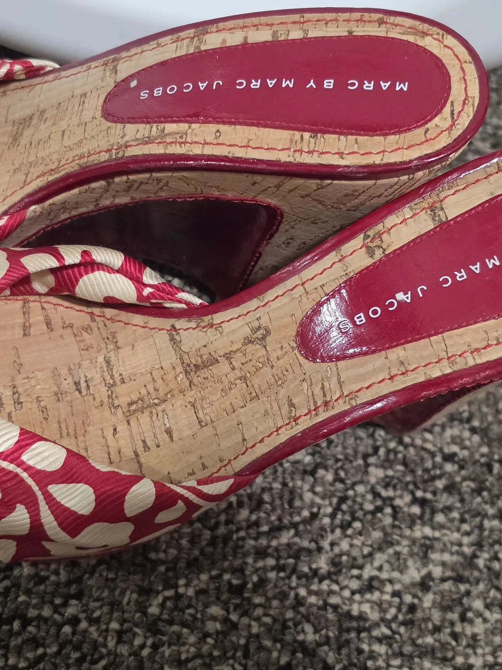 Marc Jacobs Red and Cream Floral Wedge Sandals
